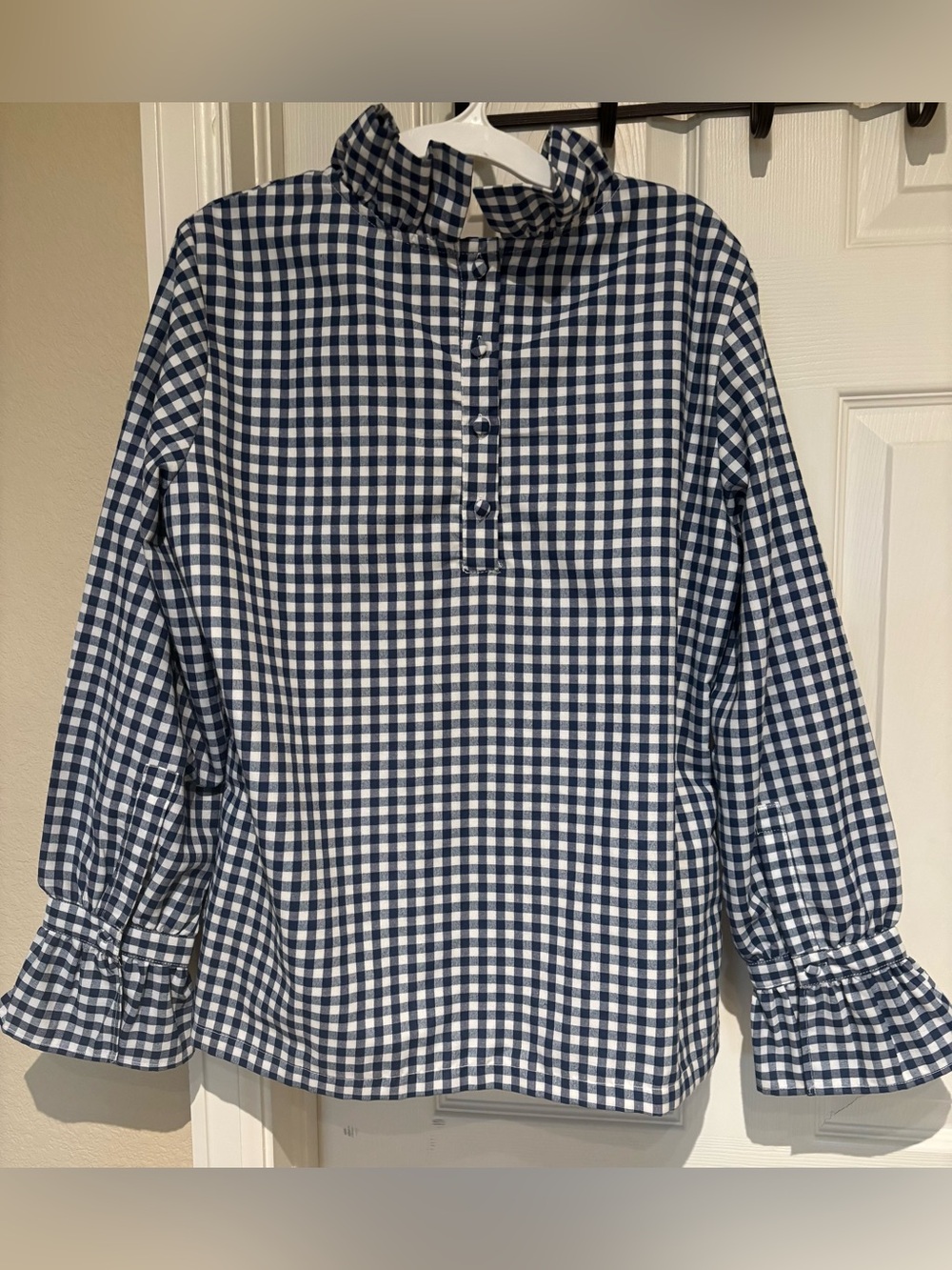 Elizabeth Wilson Designs Navy & White Gingham ruffled top - Picture 4 of 6